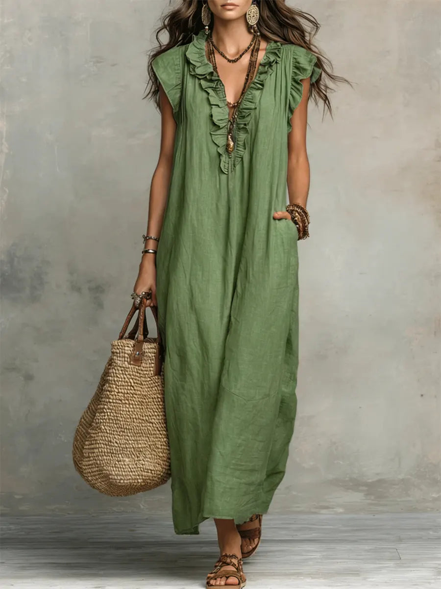Emma | Long Boho-Style Dress in Linen and Cotton