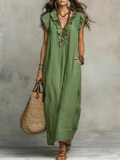 Emma | Long Boho-Style Dress in Linen and Cotton